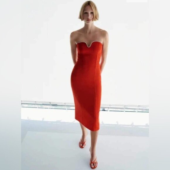 Mango, Ladies Metallic dress with neckline detail - Red. Size: 8. NWT. - Picture 13 of 14